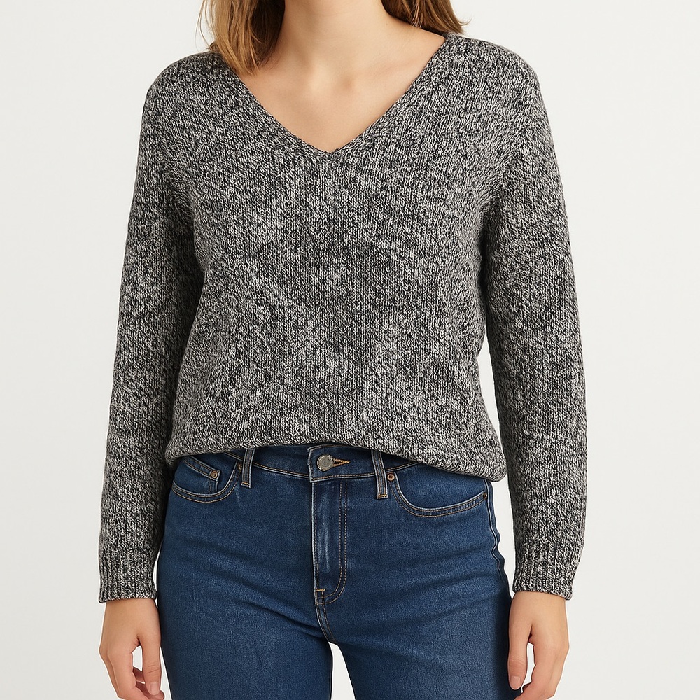 10TREE 100% organic cotton knit sweater v neck black white comfortable large